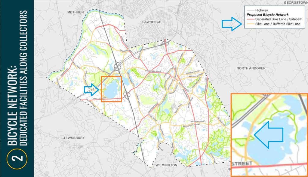 Andover Connected Streets plan to pave with asphalt a wide bike lane through the Watershed Protection Overlay District adjacent to Haggetts Pond